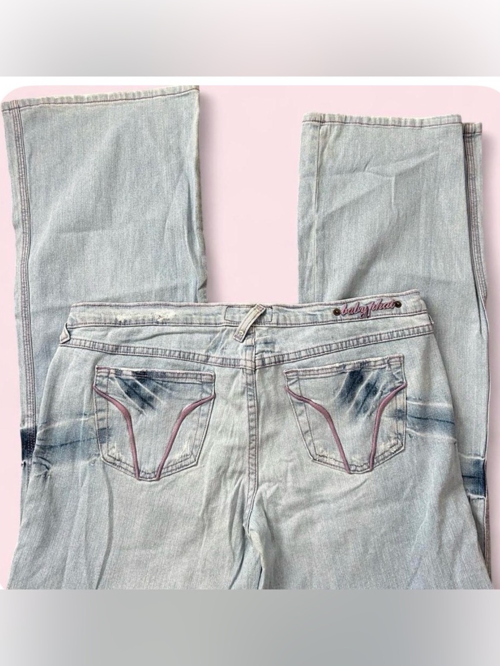 Vintage 2000s Baby Phat Low Rise Light Wash Women’s Jeans with Pink Accents - 16
